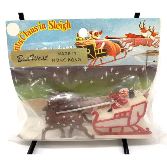 Vintage 1960's Bea West Santa Claus In Sleigh Figure Made In Hong Kong New NOS - Picture 2 of 4